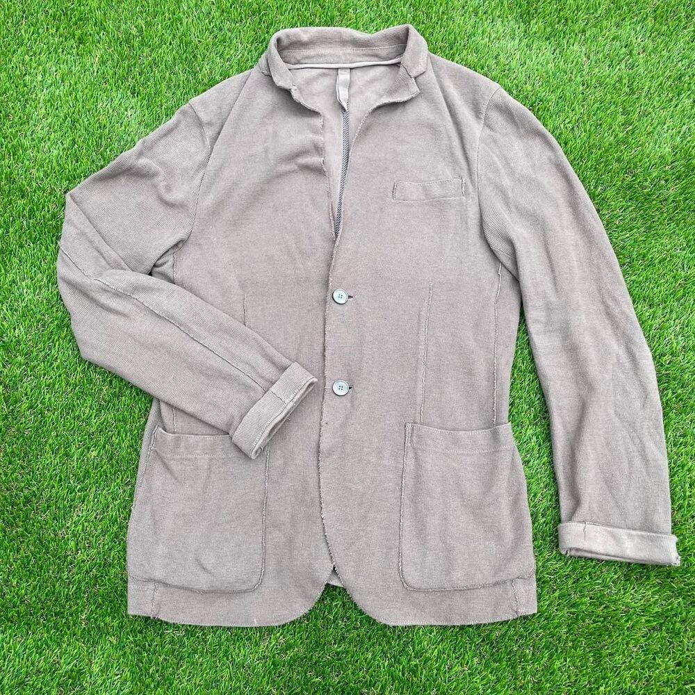 Harris Wharf London Tan cotton linen blend 2 button cardigan sweater size 48